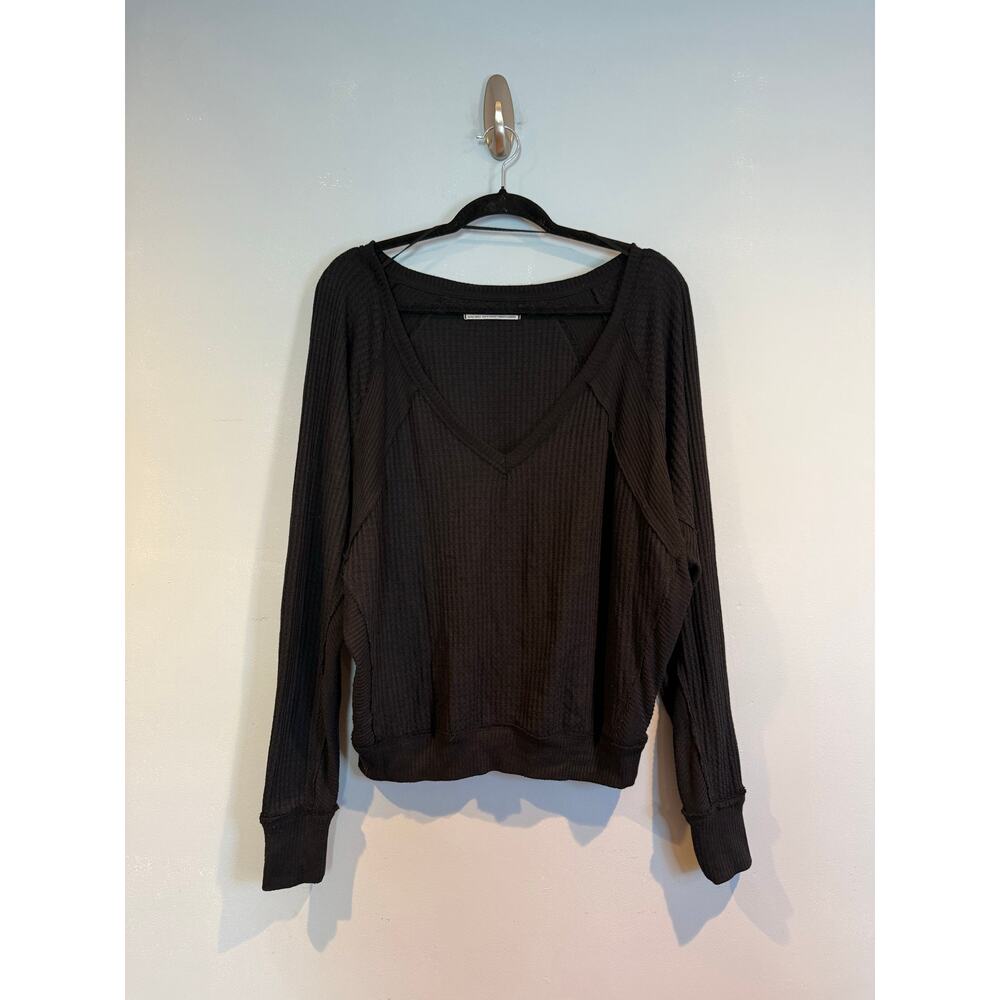 We The Free (Free People) Ribbed Waffle Knit Long Sleeve Top XS (Oversized Fit)
